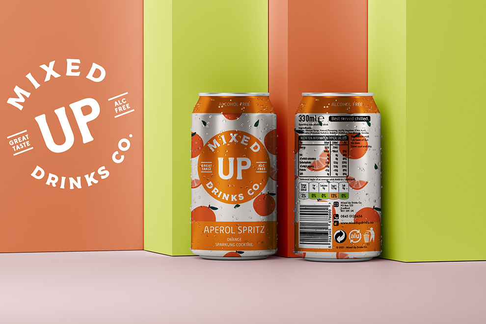 Packaging Design - Graphic Design - Mockup of aperol spritz drink can design front and back.