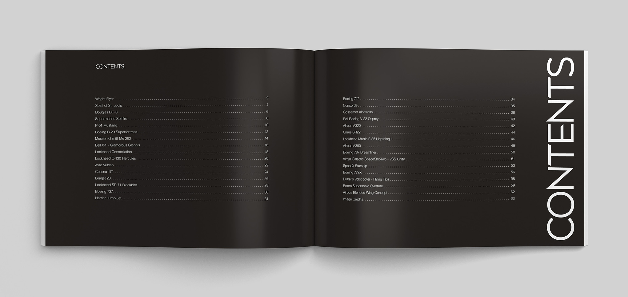 Book Design - Publication - Mockup of inside pages of a book about aviation.