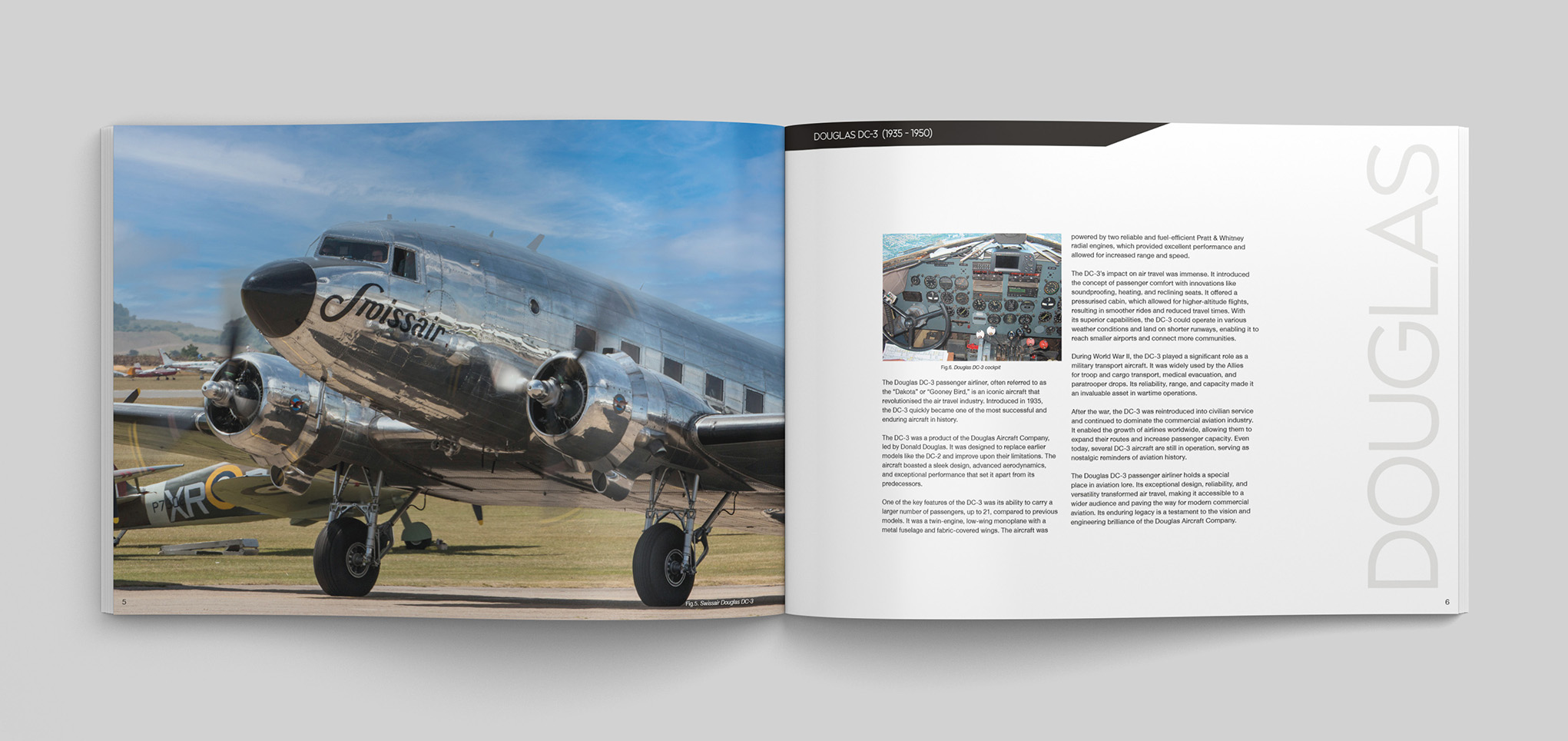 Book Design - Publication - Mockup of inside pages of a book about aviation.