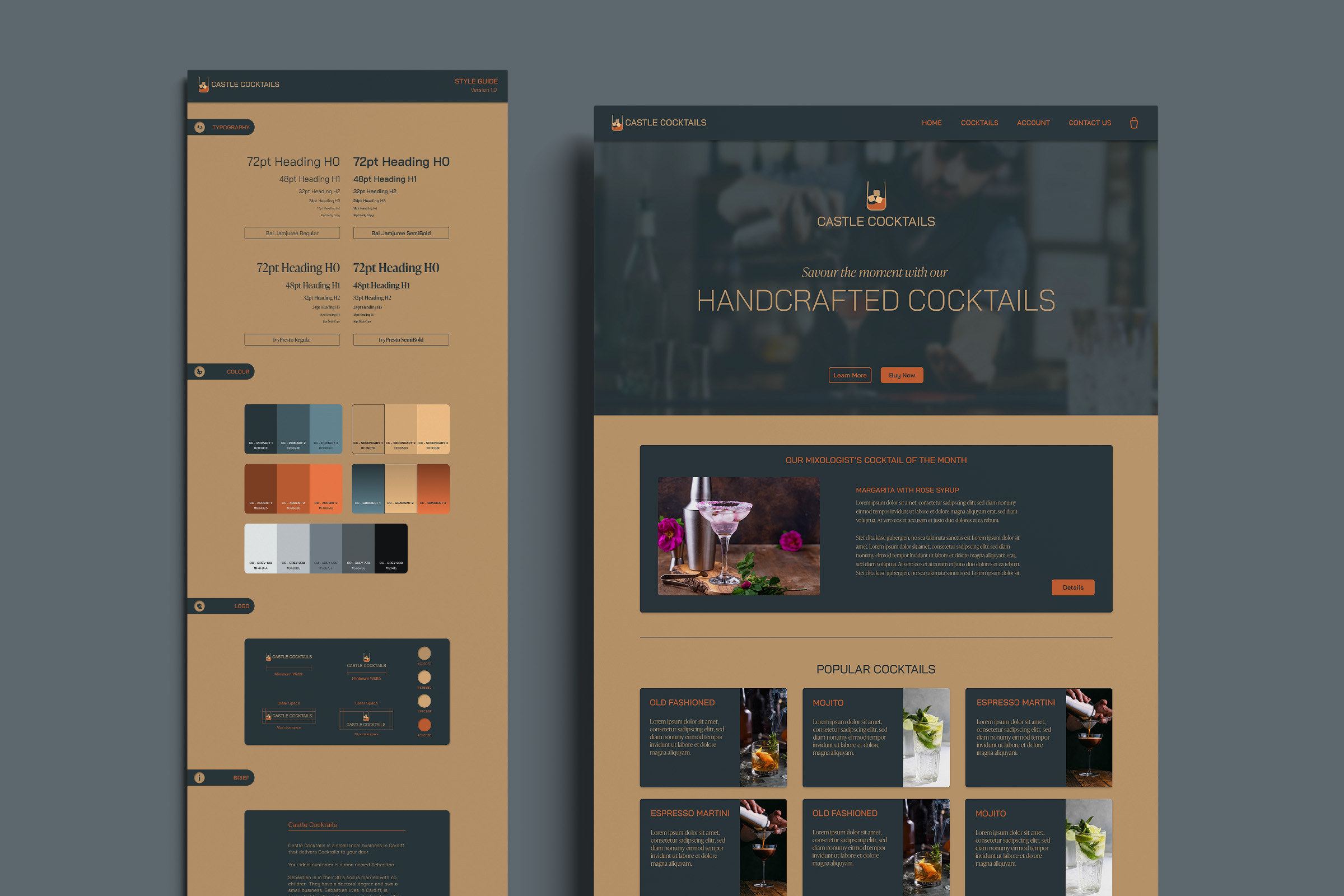 Web Design - UI UX Design - Mockup of a website for a cocktail delivery business.